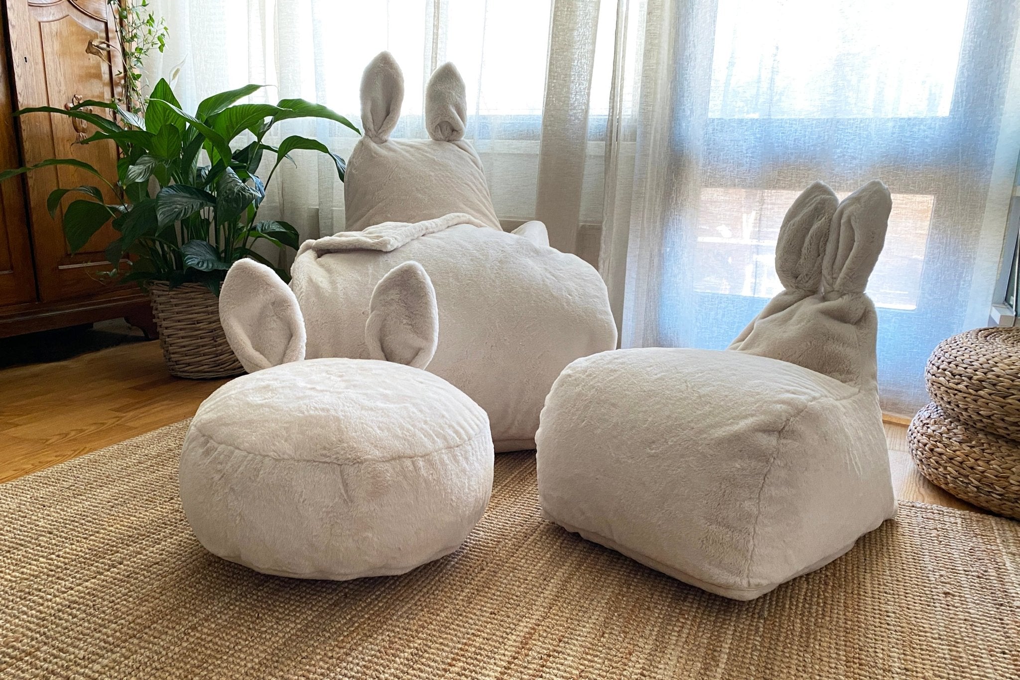 BUNNY L Bean Bag, Fur, Off White - Scandinavian Stories by Marton