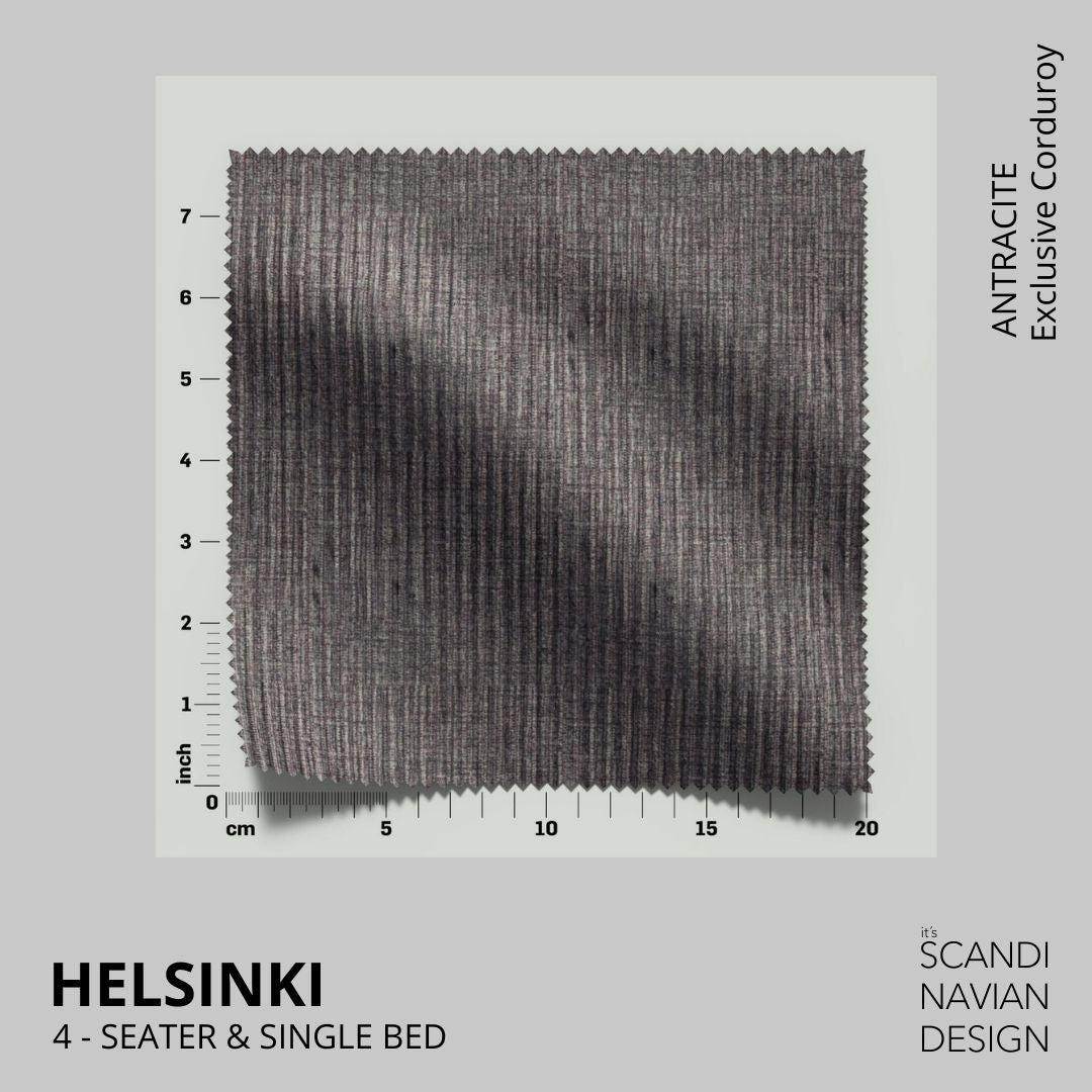 HELSINKI 4 - seater sofa/single bed, Exclusive Corduroy, Antracite, removable & washable - Scandinavian Stories by Marton