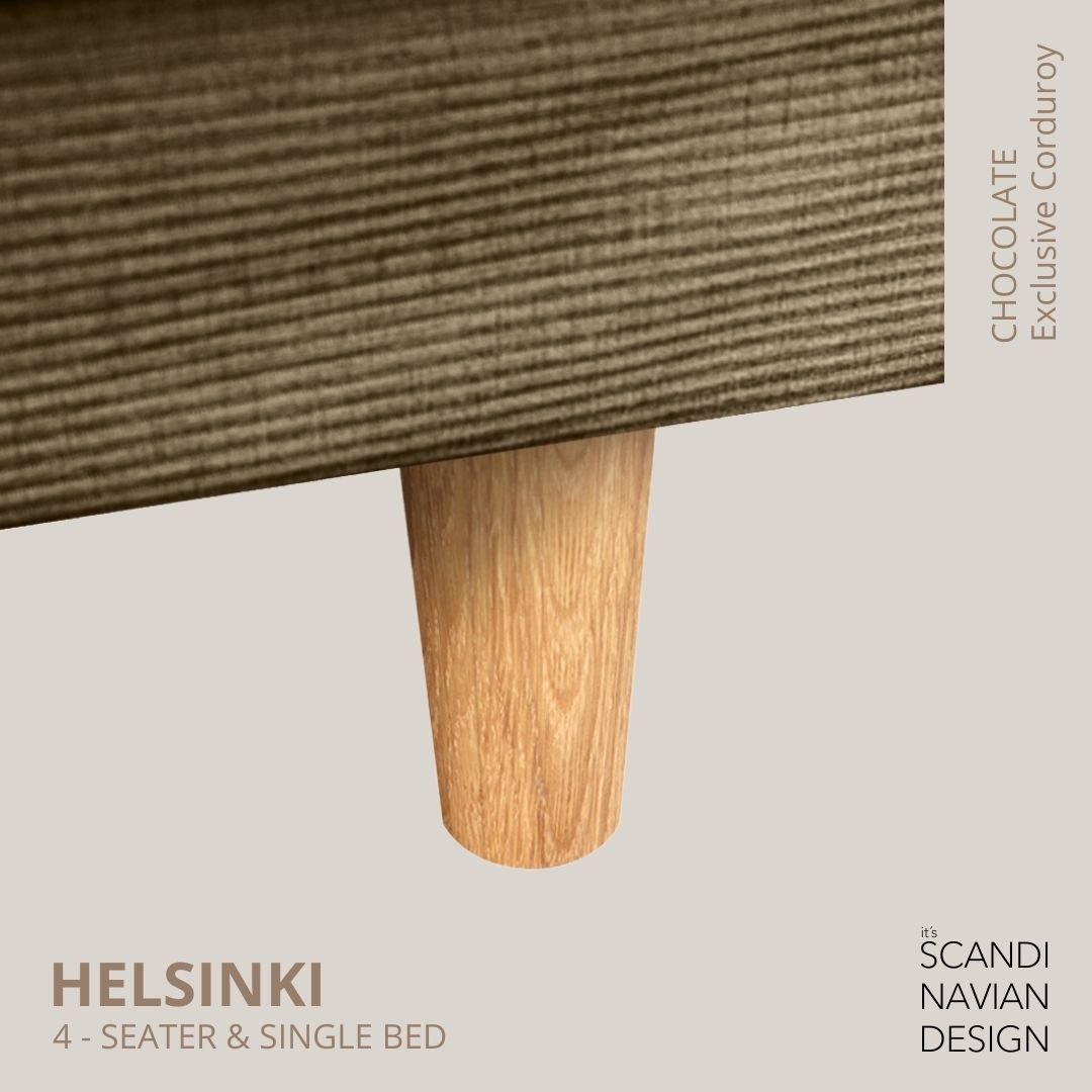 HELSINKI 4 - seater sofa/single bed Exclusive Corduroy, Chocolate removable & washable covers - Scandinavian Stories by Marton