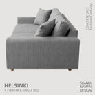 HELSINKI 4 - seater sofa/single bed, Exclusive Corduroy, Concrete Grey, removable & washable - Scandinavian Stories by Marton