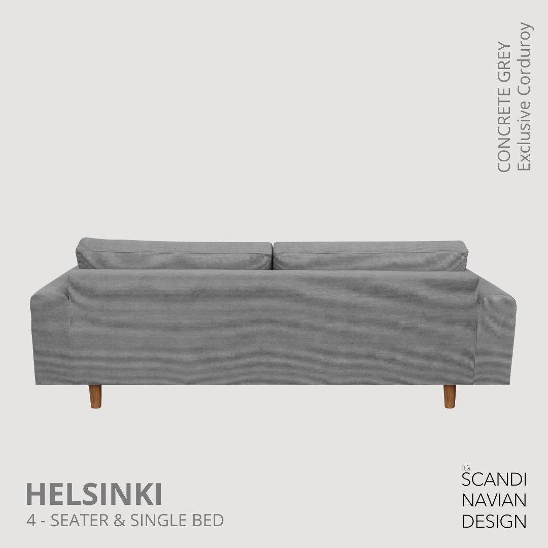 HELSINKI 4 - seater sofa/single bed, Exclusive Corduroy, Concrete Grey, removable & washable - Scandinavian Stories by Marton