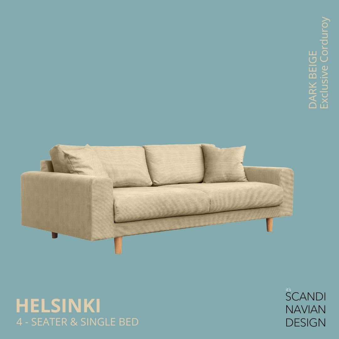 HELSINKI 4 - seater sofa/single bed Exclusive Corduroy, Dark Beige removable & washable covers - Scandinavian Stories by Marton