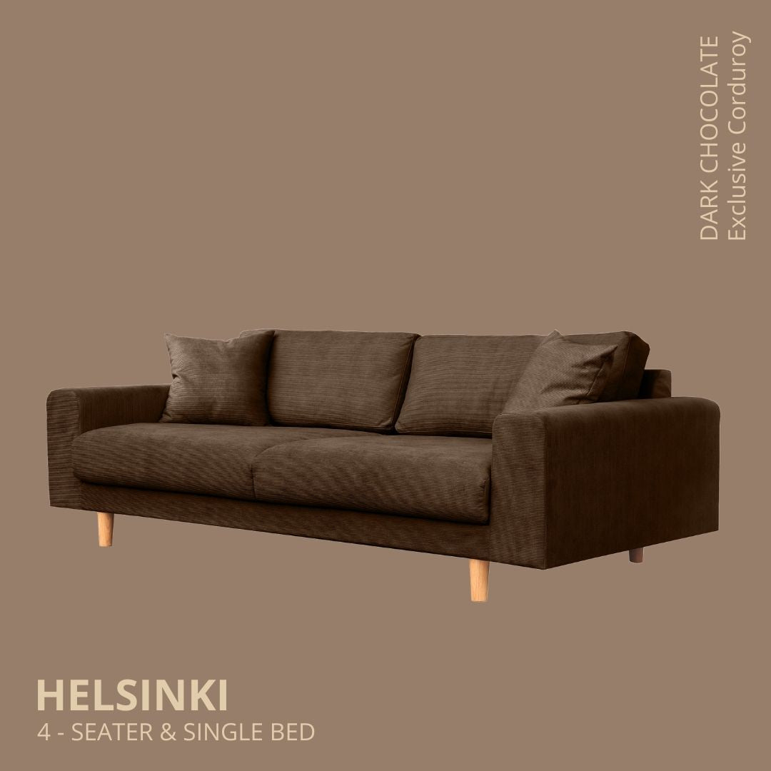 HELSINKI 4 - seater sofa/single bed, Exclusive Corduroy, Dark Chocolate removable & washable - Scandinavian Stories by Marton