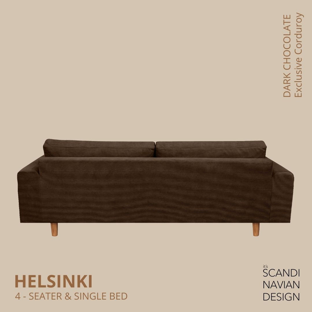 HELSINKI 4 - seater sofa/single bed, Exclusive Corduroy, Dark Chocolate removable & washable - Scandinavian Stories by Marton