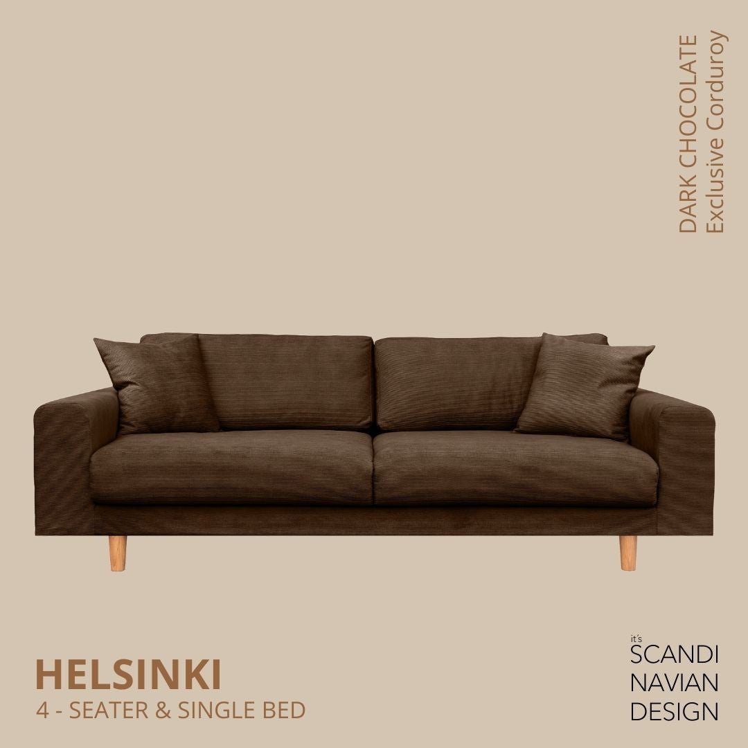 HELSINKI 4 - seater sofa/single bed, Exclusive Corduroy, Dark Chocolate removable & washable - Scandinavian Stories by Marton