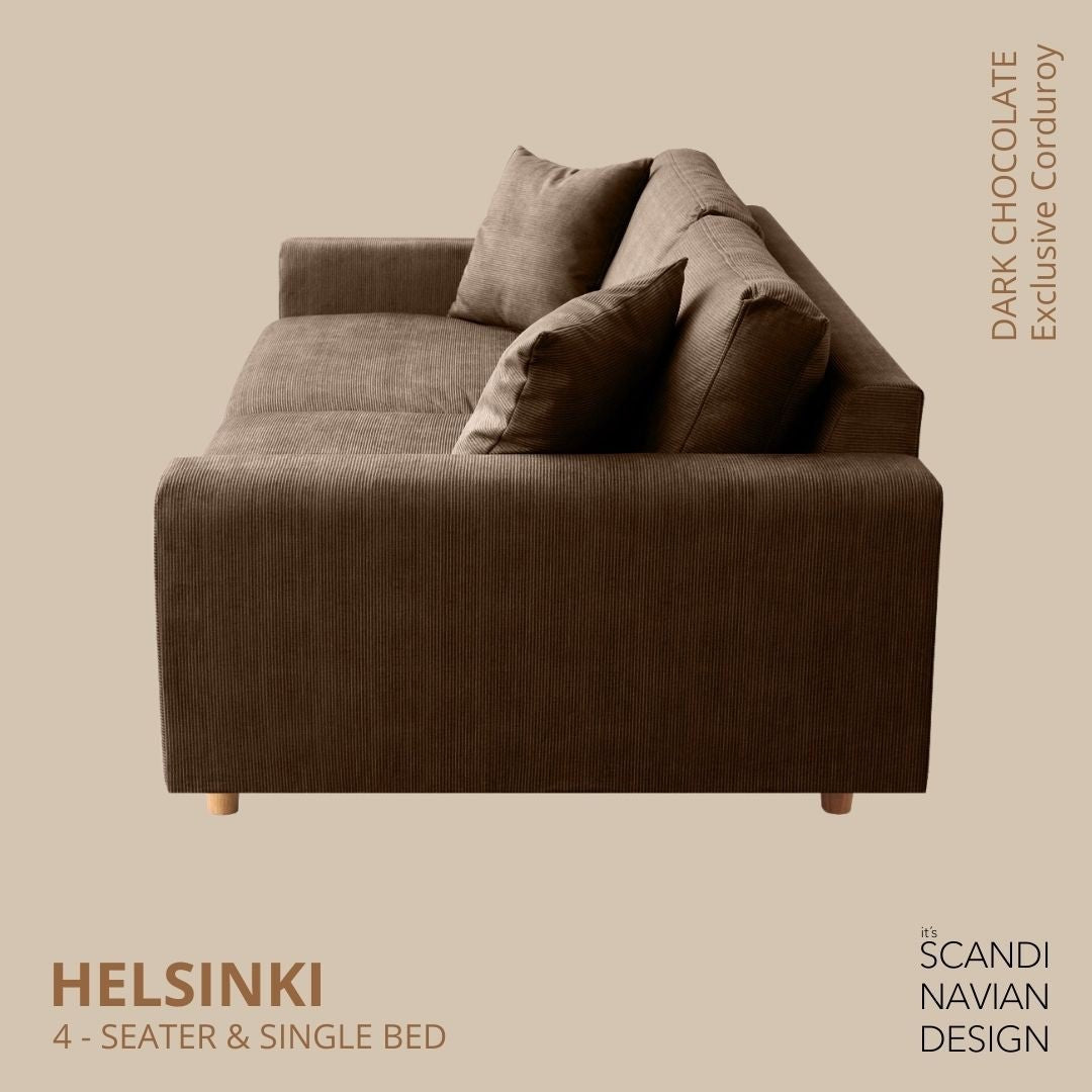 HELSINKI 4 - seater sofa/single bed, Exclusive Corduroy, Dark Chocolate removable & washable - Scandinavian Stories by Marton