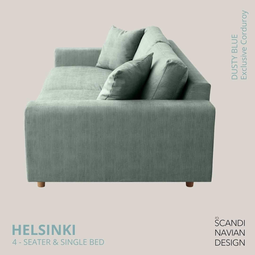 HELSINKI 4 - seater sofa/single bed, Exclusive Corduroy, Dusty Blue, removable & washable - Scandinavian Stories by Marton