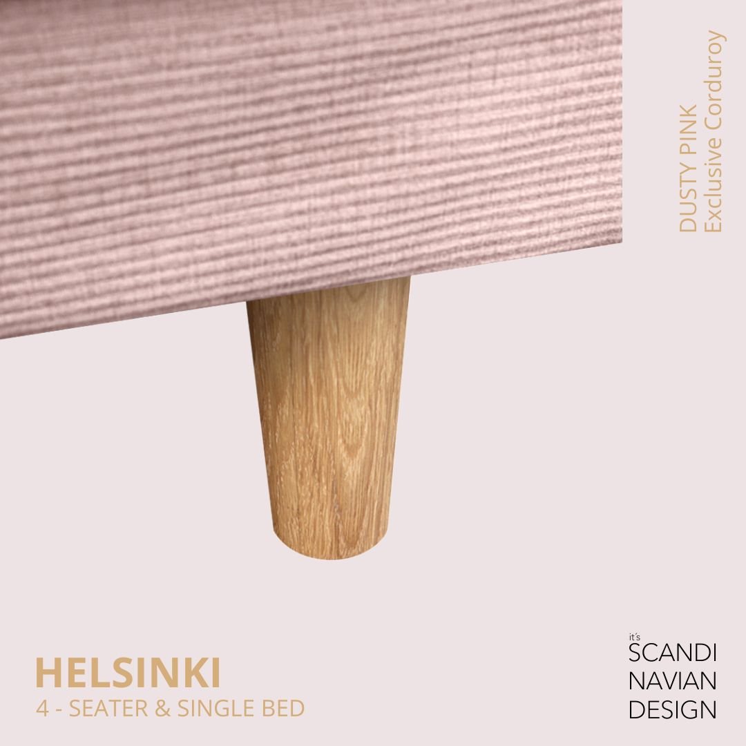 HELSINKI 4 - seater sofa/single bed, Exclusive Corduroy, Dusty Pink removable & washable - Scandinavian Stories by Marton