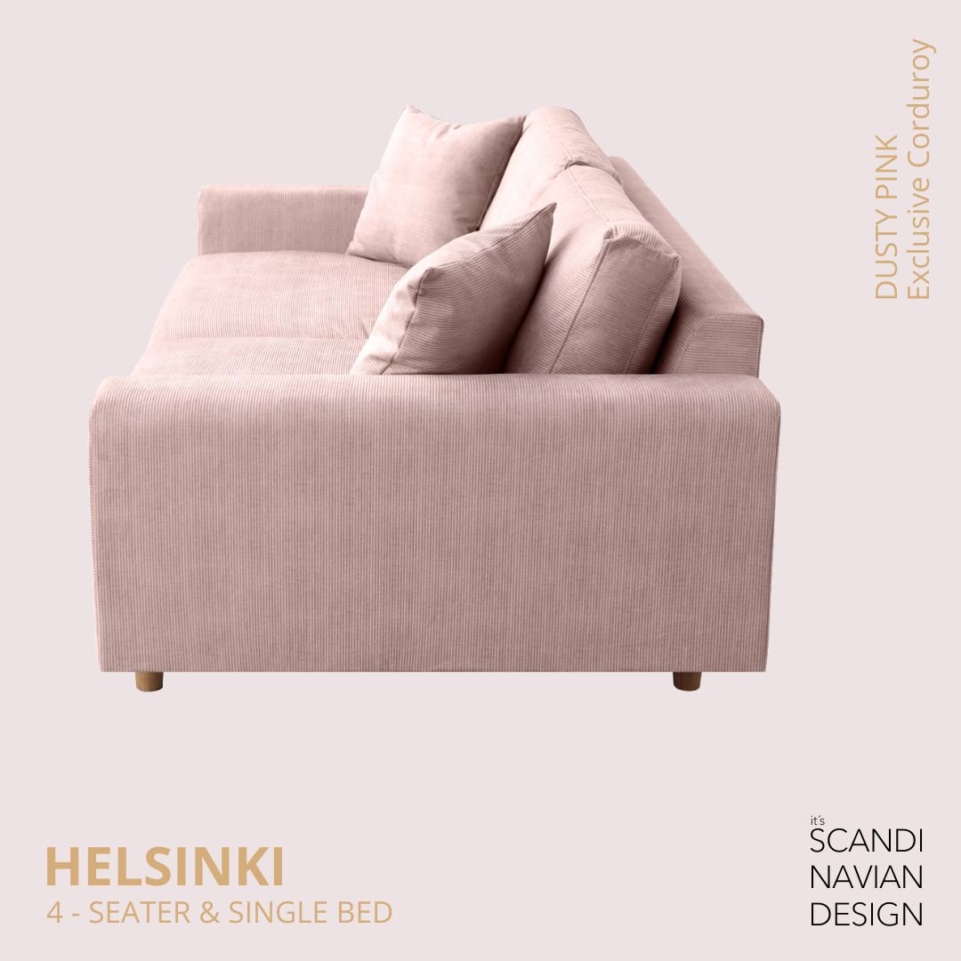 HELSINKI 4 - seater sofa/single bed, Exclusive Corduroy, Dusty Pink removable & washable - Scandinavian Stories by Marton