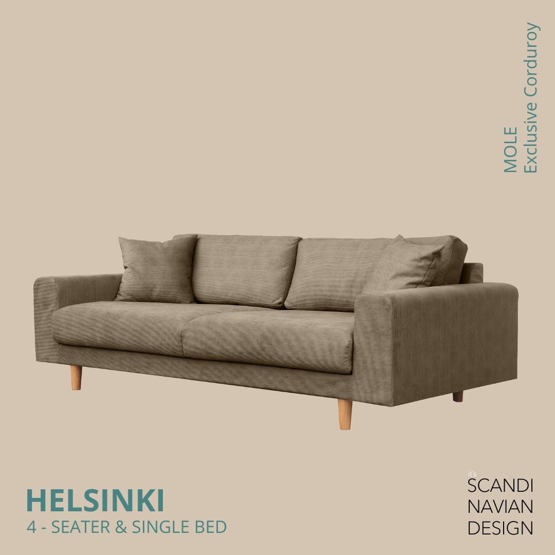 HELSINKI 4 - seater sofa/single bed, Exclusive Corduroy, Mole, removable & washable - Scandinavian Stories by Marton