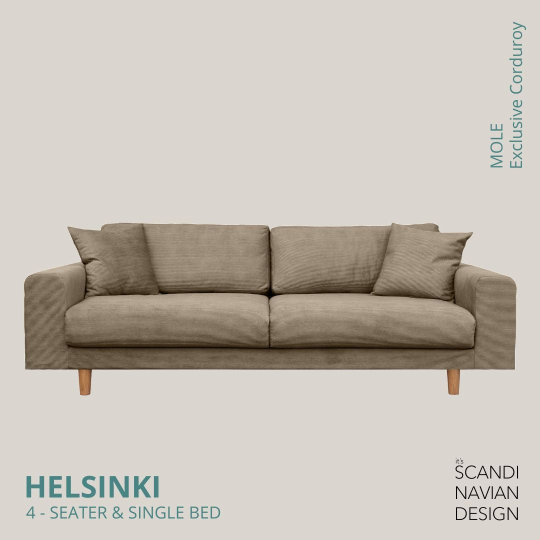 HELSINKI 4 - seater sofa/single bed, Exclusive Corduroy, Mole, removable & washable - Scandinavian Stories by Marton