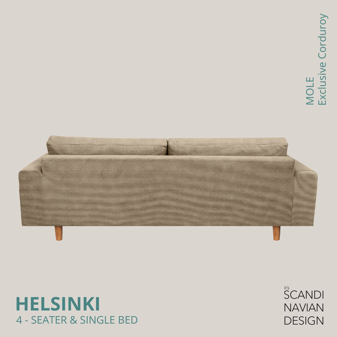 HELSINKI 4 - seater sofa/single bed, Exclusive Corduroy, Mole, removable & washable - Scandinavian Stories by Marton