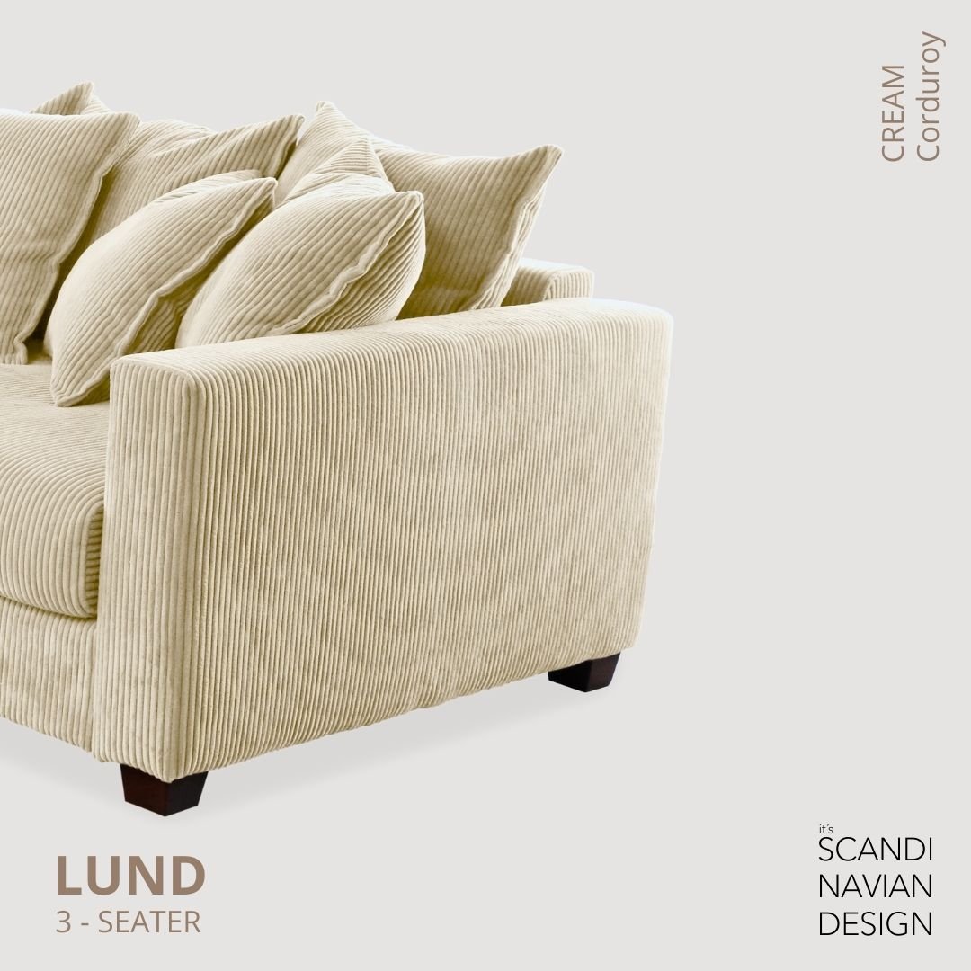 LUND 3 - seater Sofa, Cream Corduroy, removable & washable cover - Scandinavian Stories by Marton