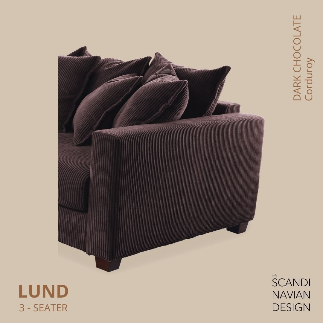 LUND 3 - seater Sofa, Dark Chocolate Corduroy, removable & washable cover - Scandinavian Stories by Marton