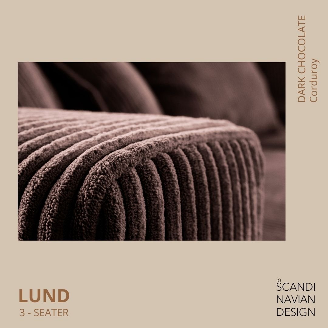 LUND 3 - seater Sofa, Dark Chocolate Corduroy, removable & washable cover - Scandinavian Stories by Marton