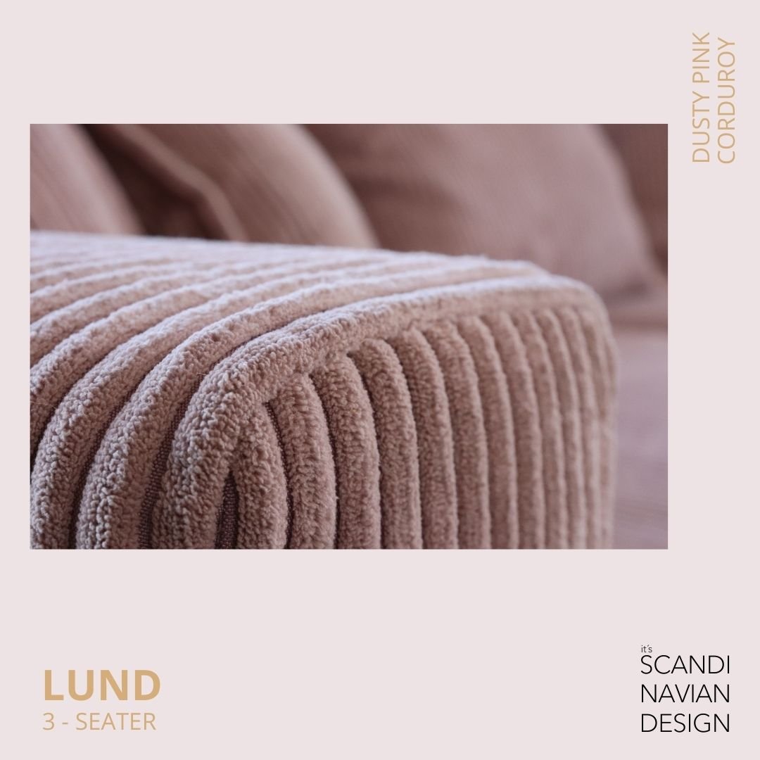 LUND 3 - seater Sofa, Dusty Pink Corduroy, removable & washable cover - Scandinavian Stories by Marton