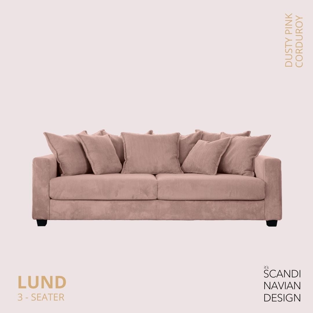 LUND 3 - seater Sofa, Dusty Pink Corduroy, removable & washable cover - Scandinavian Stories by Marton