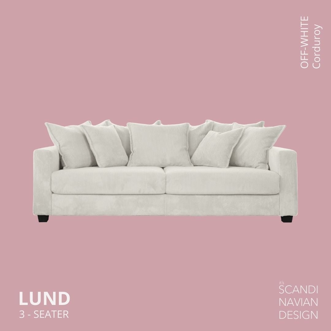 LUND 3 - seater Sofa, Off - White Corduroy, removable & washable cover - Scandinavian Stories by Marton