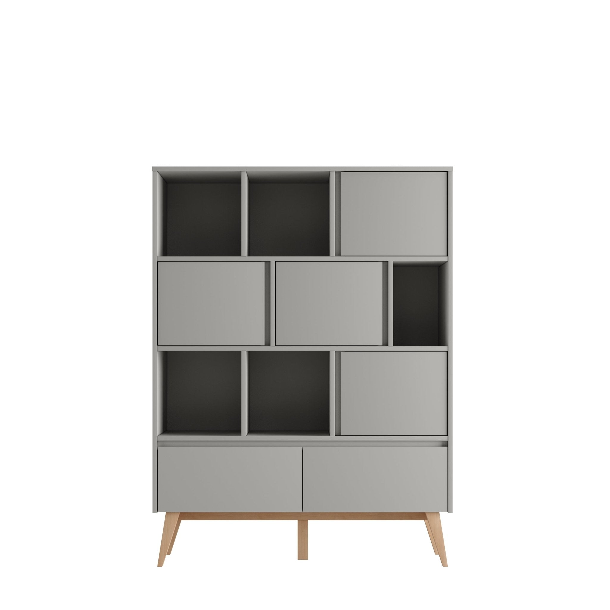 Saga Wide bookcase + 2 drawer Grey color - Scandinavian Stories by Marton