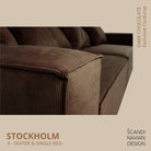 STOCKHOLM 4 - seater sofa/single bed Exclusive Corduroy Dark Chocolate removable & washable cover - Scandinavian Stories by Marton