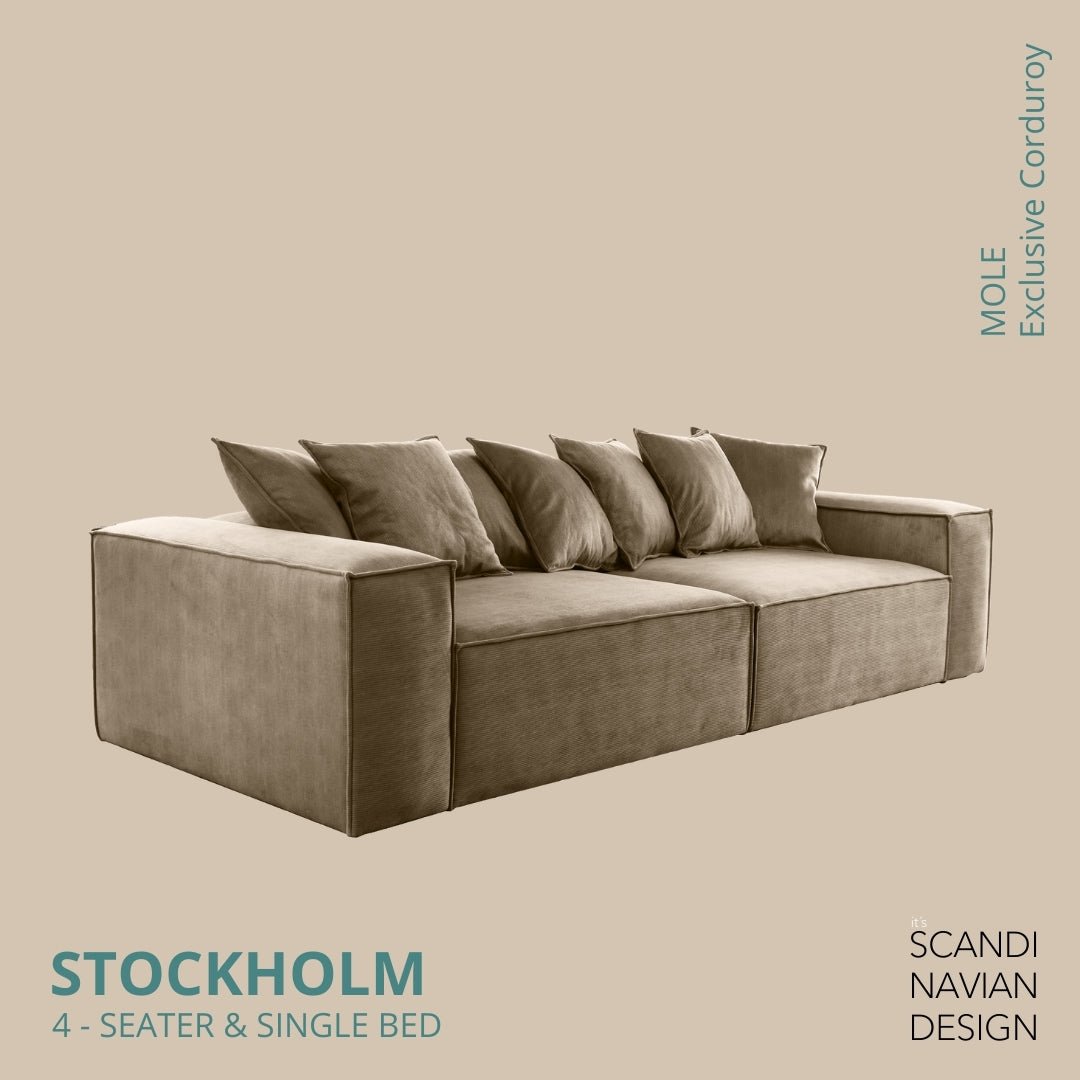 STOCKHOLM 4 - seater sofa/single bed Exclusive Corduroy Mole removable & washable cover - Scandinavian Stories by Marton