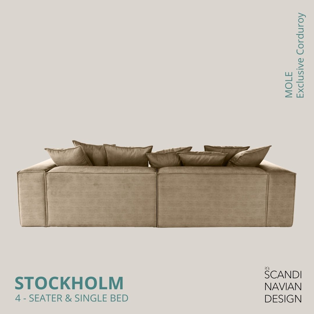 STOCKHOLM 4 - seater sofa/single bed Exclusive Corduroy Mole removable & washable cover - Scandinavian Stories by Marton