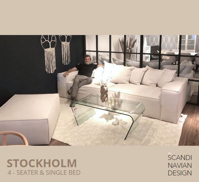 STOCKHOLM 4 - seater sofa/single bed Exclusive Corduroy,Dusty Blue removable & washable cover - Scandinavian Stories by Marton