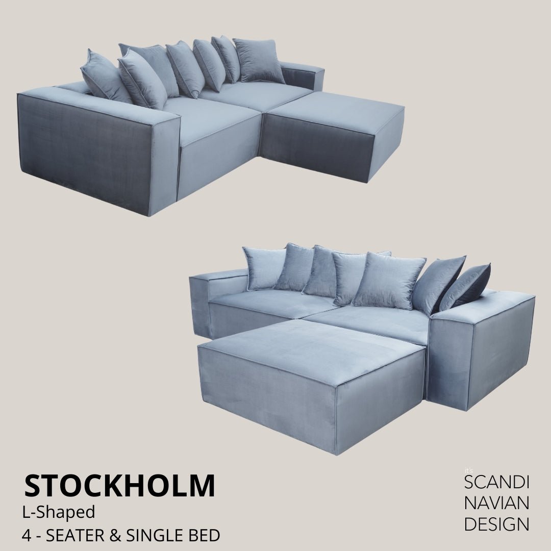 STOCKHOLM L - Shaped sofa/single bed Exclusive Corduroy Antracite removable & washable cover - Scandinavian Stories by Marton