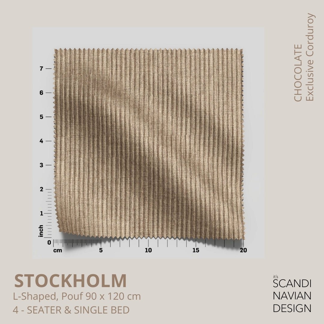 STOCKHOLM L - Shaped sofa/single bed Exclusive Corduroy Chocolate removable & washable cover - Scandinavian Stories by Marton