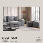 STOCKHOLM L - Shaped sofa/single bed Exclusive Corduroy Dark Beige removable & washable cover - Scandinavian Stories by Marton