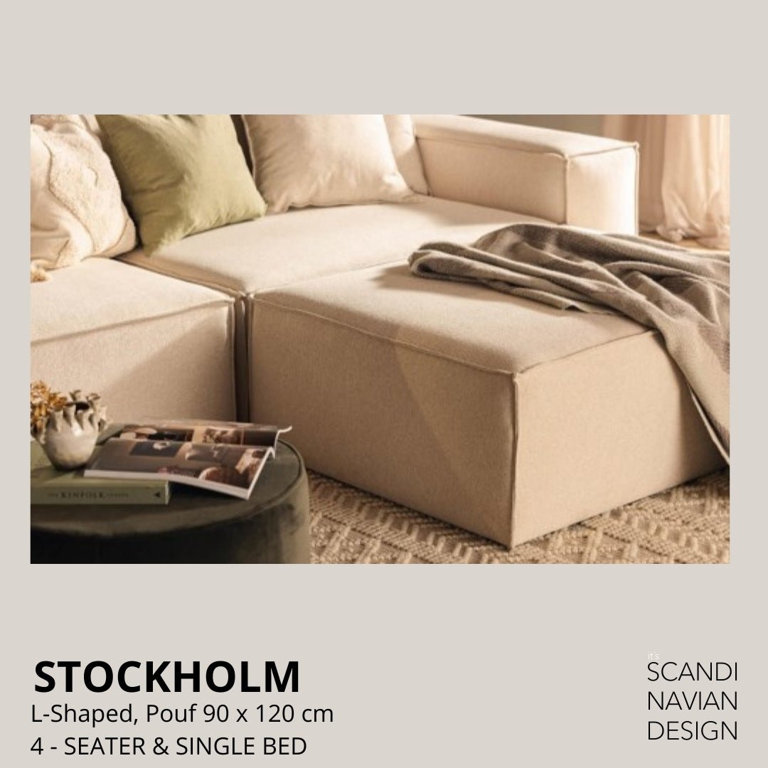 STOCKHOLM L - Shaped sofa/single bed Exclusive Corduroy Dark Beige removable & washable cover - Scandinavian Stories by Marton