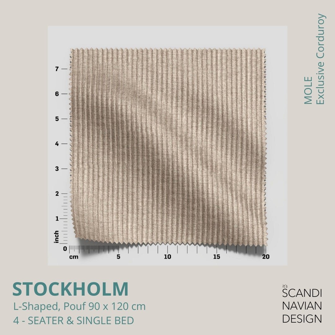 STOCKHOLM L - Shaped sofa/single bed Exclusive Corduroy Mole removable & washable cover - Scandinavian Stories by Marton