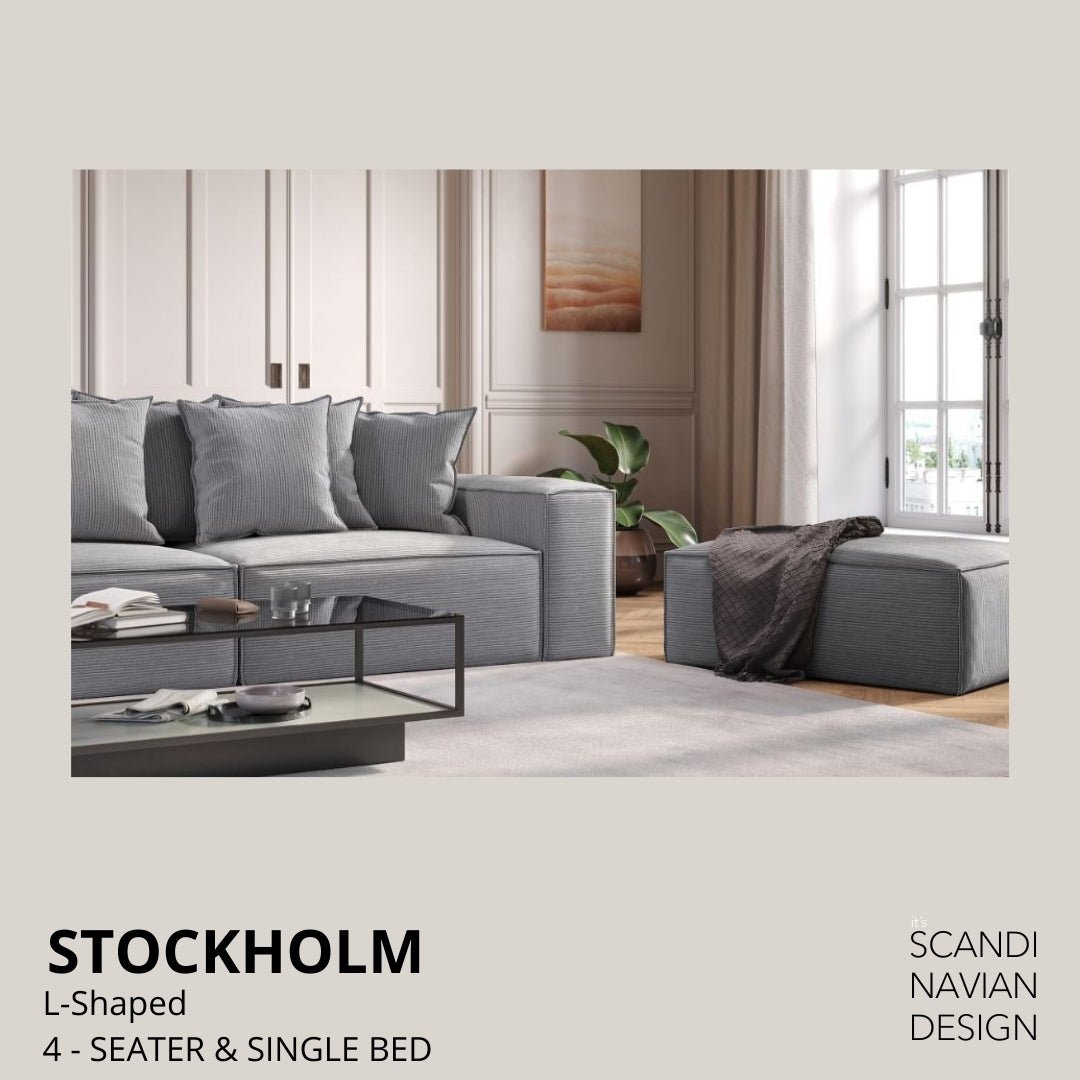 STOCKHOLM L - Shaped sofa/single bed Exclusive Corduroy Mole removable & washable cover - Scandinavian Stories by Marton