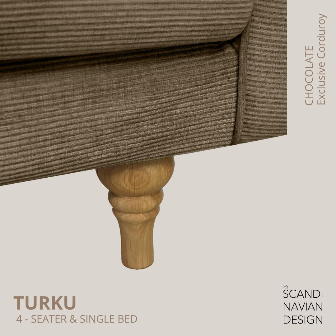 TURKU 4 - seater sofa/single bed Exclusive Corduroy, Chocolate removable & washable covers - Scandinavian Stories by Marton