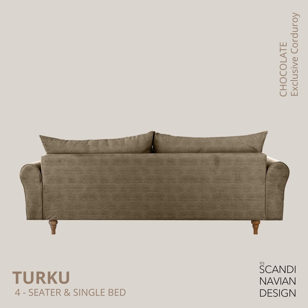 TURKU 4 - seater sofa/single bed Exclusive Corduroy, Chocolate removable & washable covers - Scandinavian Stories by Marton