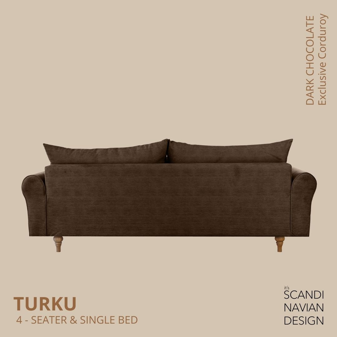 TURKU 4 - seater sofa/single bed Exclusive Corduroy, Dark Chocolate removable & washable covers - Scandinavian Stories by Marton