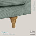 TURKU 4 - seater sofa/single bed Exclusive Corduroy, Dusty Blue removable & washable covers - Scandinavian Stories by Marton