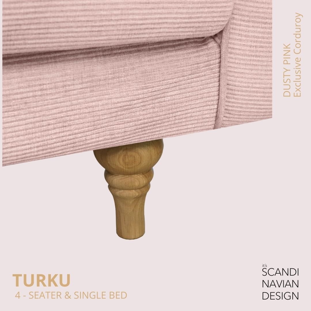 TURKU 4 - seater sofa/single bed Exclusive Corduroy, Dusty Pink removable & washable covers - Scandinavian Stories by Marton