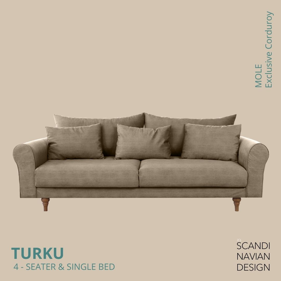 TURKU 4 - seater sofa/single bed Exclusive Corduroy, Mole removable & washable covers - Scandinavian Stories by Marton