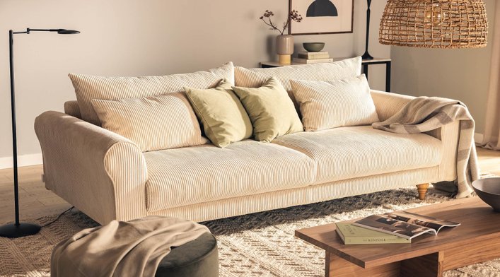 SELMA 4-seater sofa/sofa bed Corduroy, Nougat, removable & washable covers - Scandinavian Stories by Marton